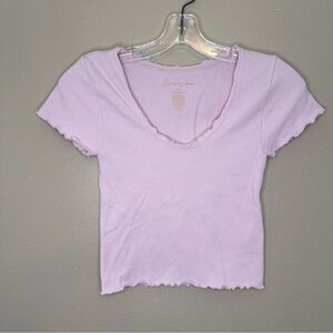 Gypsy & Jade Pink Ruffle & Ribbed Fitted Crop Top Size XS